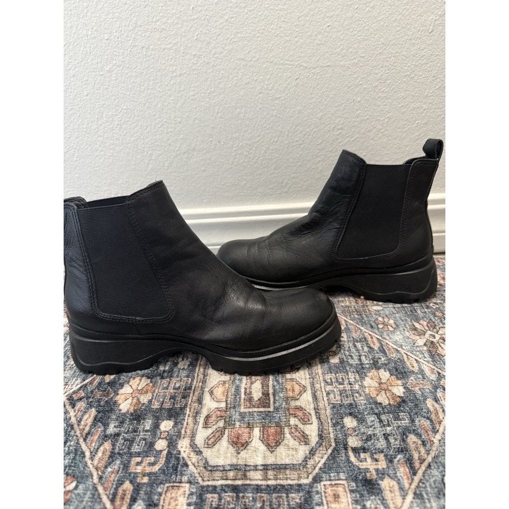 Black Leather Chelsea Booties with Chunky Sole